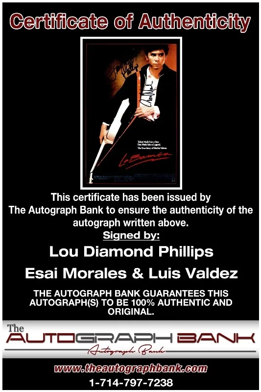 Lou Diamond Phillips, Esai Morales, Luis Valdez — Lou Diamond Phillips & Esai Morales & Luis Valdez signed 10x15 photo |CERT 2616b, изображение 2
