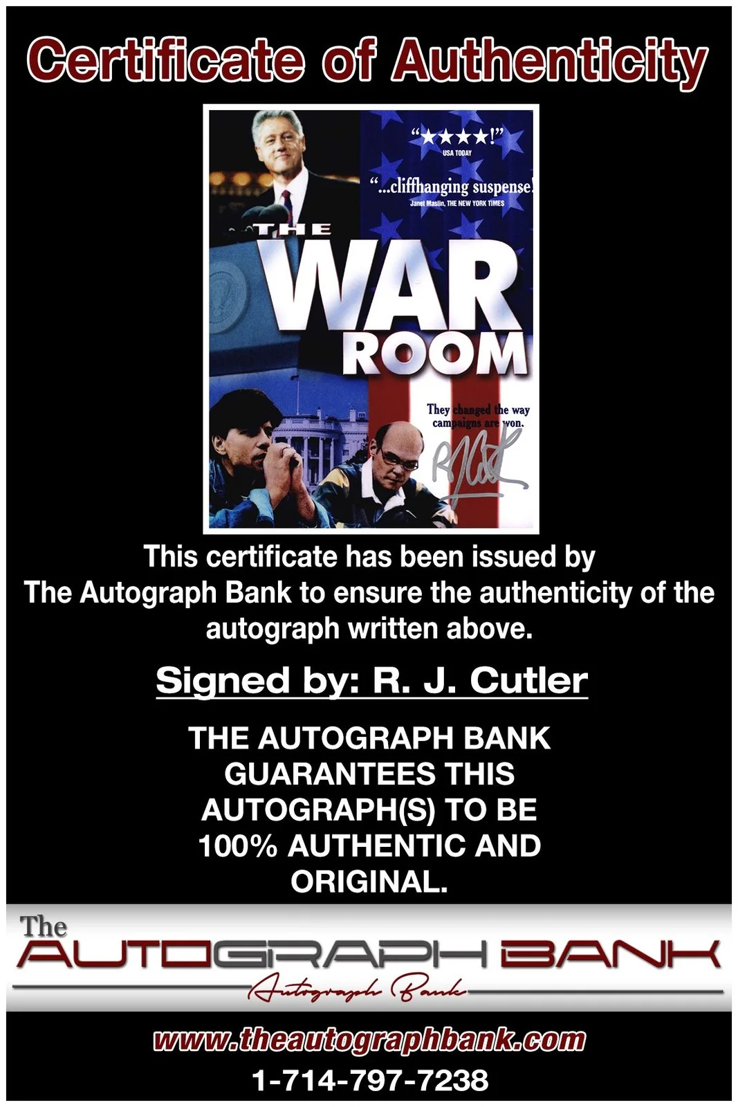R. J. Cutler — R. J. Cutler authentic signed celebrity 8x10 photo W/Cert Autographed A6, image 2