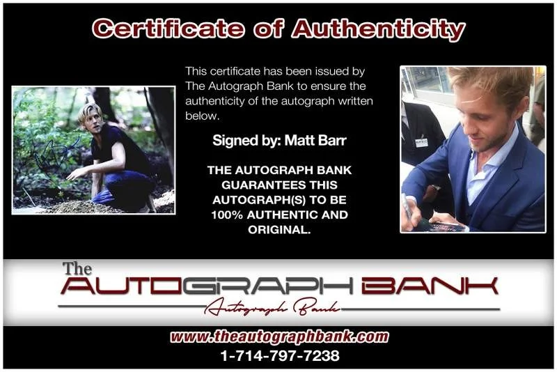 Matt Barr — Matt Barr authentic signed celebrity 8x10 W/Certificate Autographed (A0001), image 2