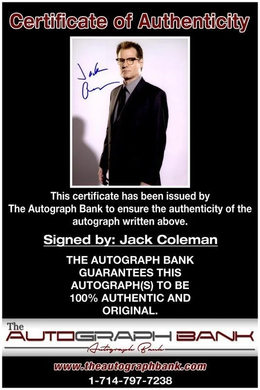 Jack Coleman — Jack Coleman authentic signed celebrity 8x10 photo W/Cert Autographed C3, image 2