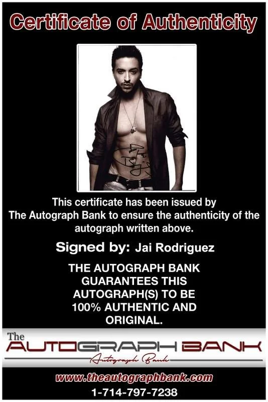 Jai Rodriguez — Jai Rodriguez signed celebrity 8x10 photo W/Certificate (D1), изображение 2
