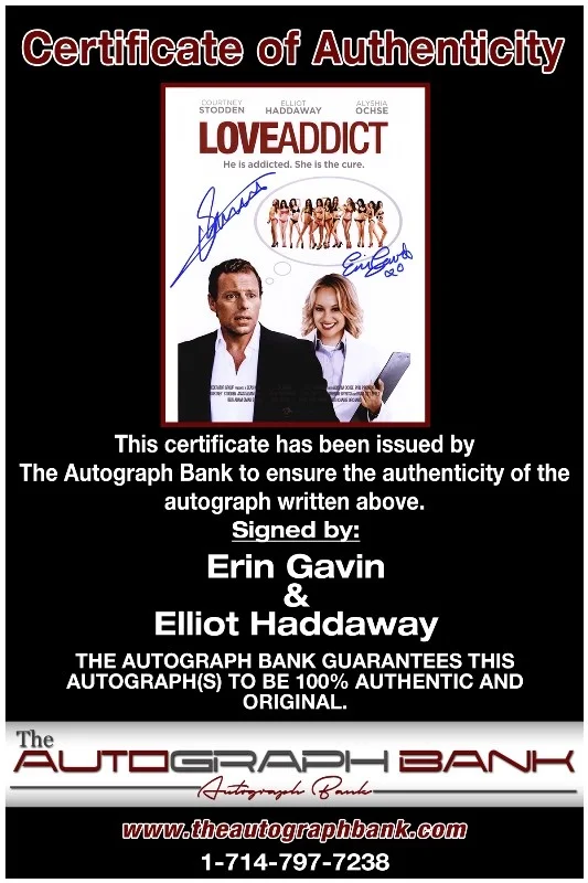 Erin Gavin — Erin Gavin & Elliot Haddaway authentic signed 8x10 photo |CERT 51816a1, image 2
