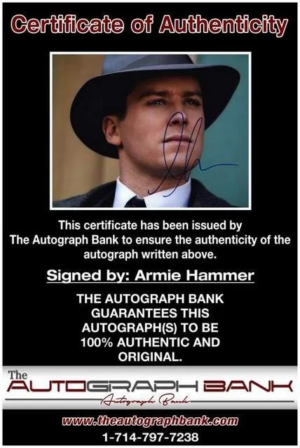 Armie Hammer — Armie Hammer authentic signed celebrity 8x10 photo W/Certificate Autographed B1, image 2