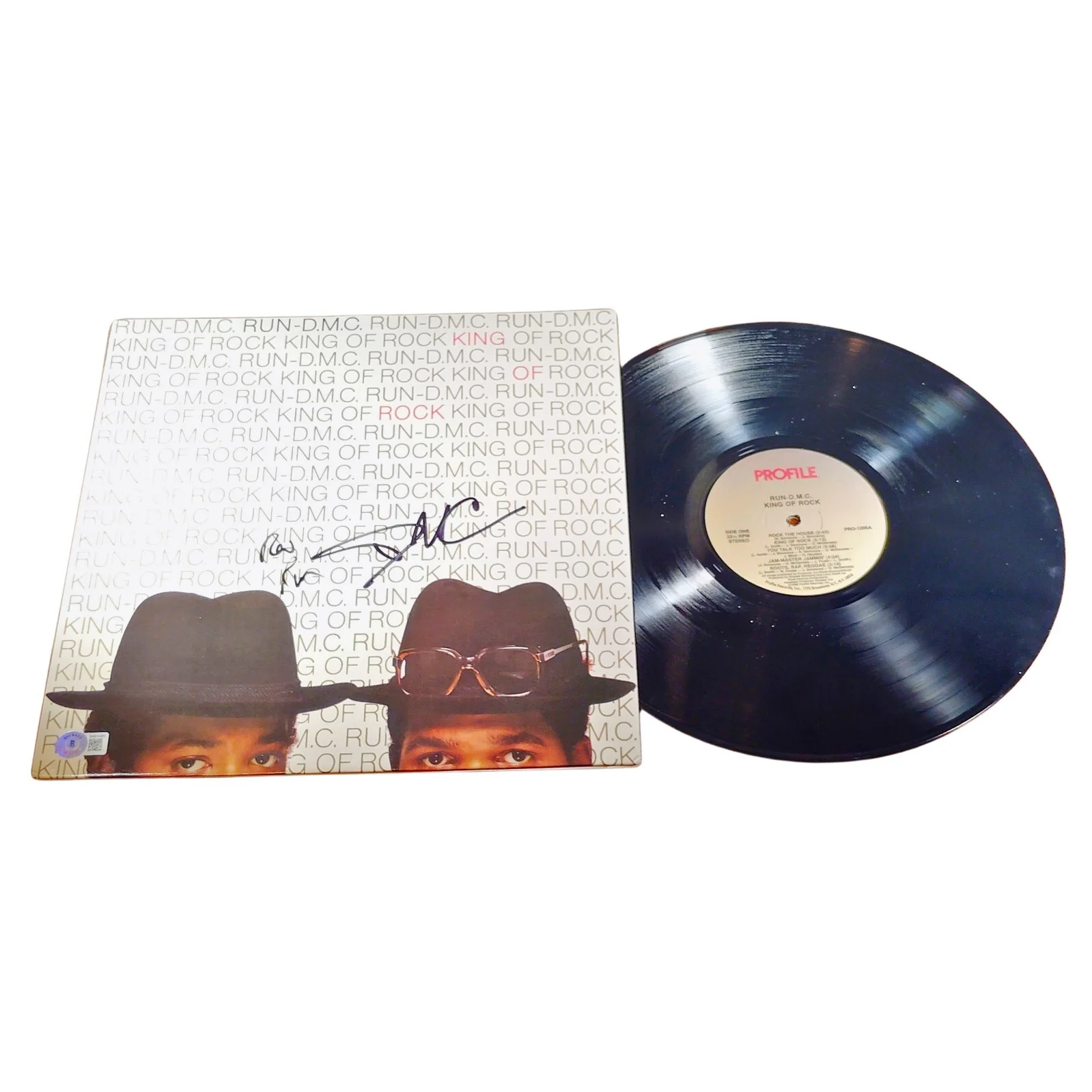 Run DMC Signed Vinyl King of Rock Record Album Cover Beckett COA Rap Hip Hop, изображение 2