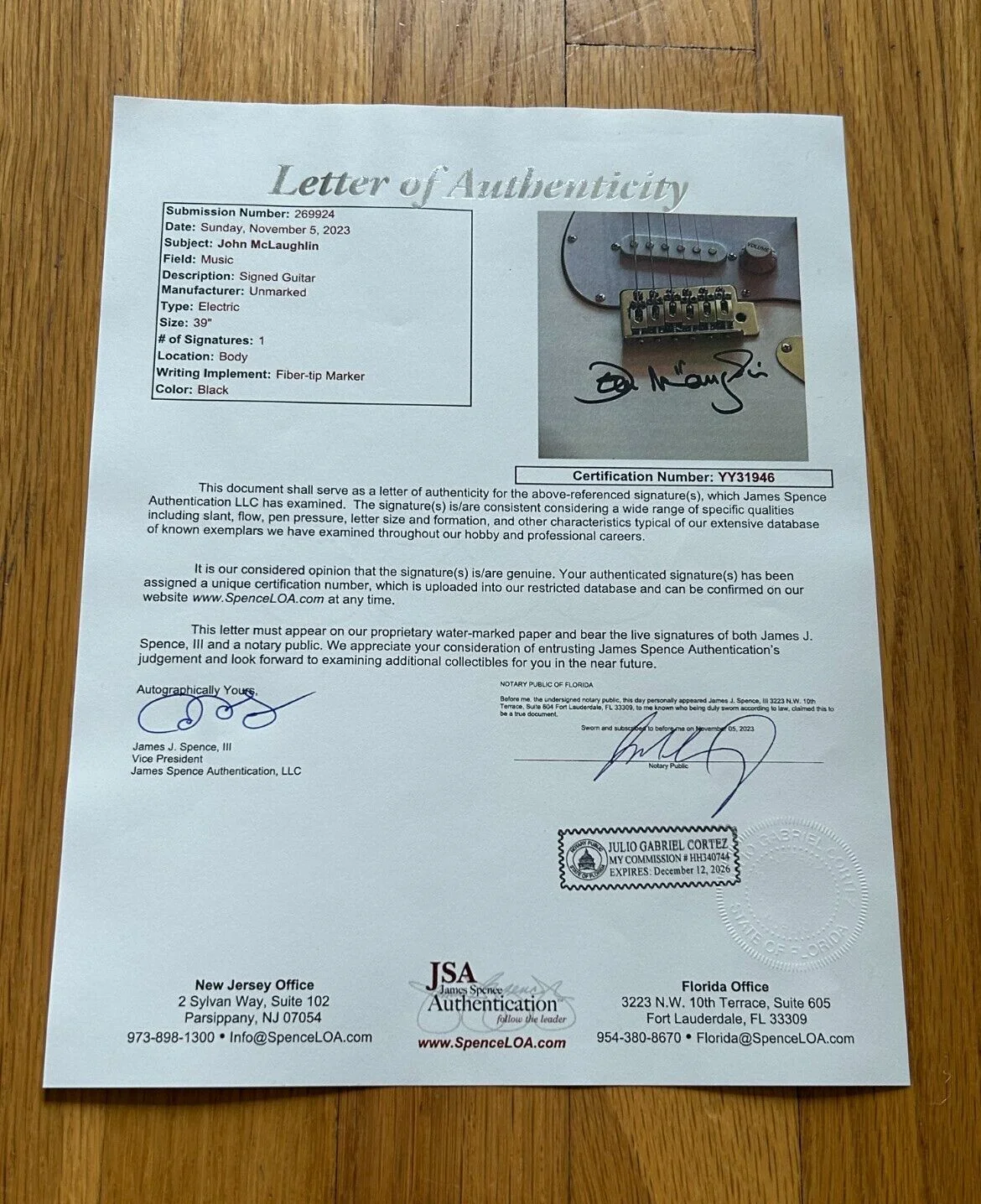John McLaughlin signed Electric Guitar JSA COA LOA, image 4