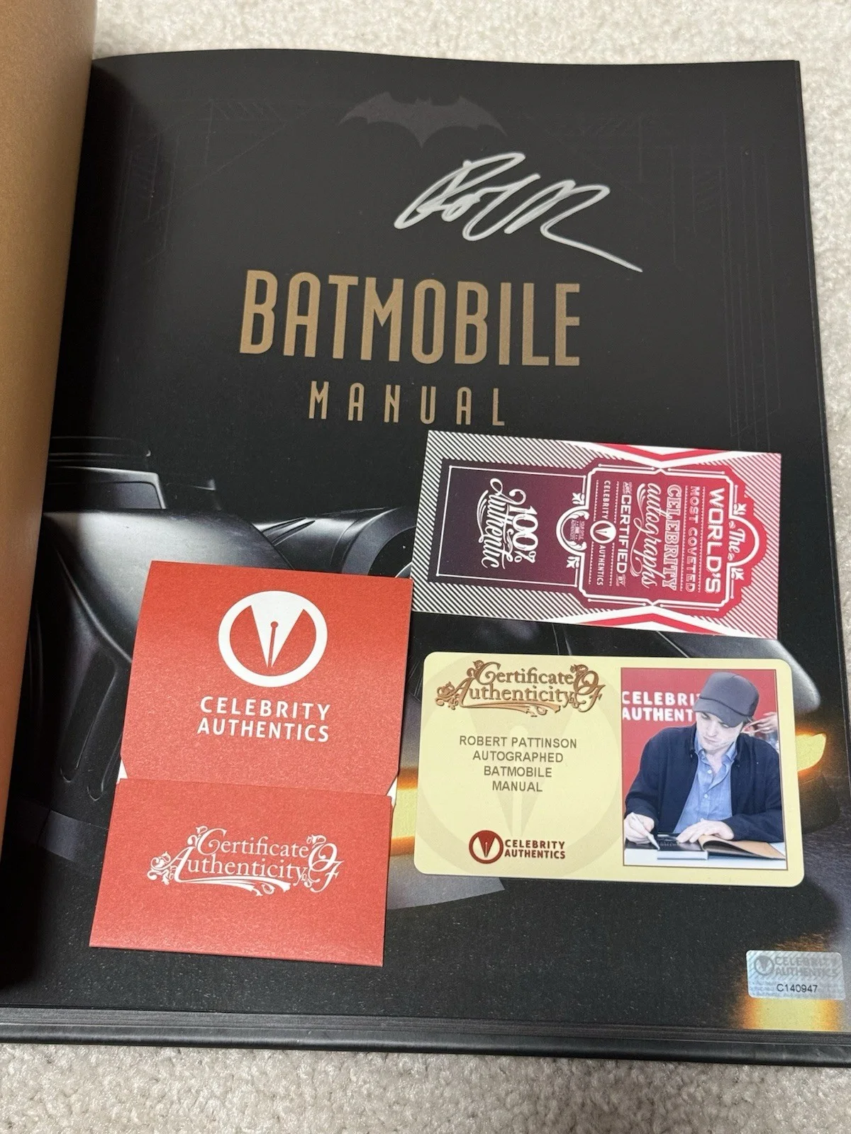 Robert Pattinson — Robert Pattinson Signed Rare Batman Batmobile Manual Large Book CA COA, image 3