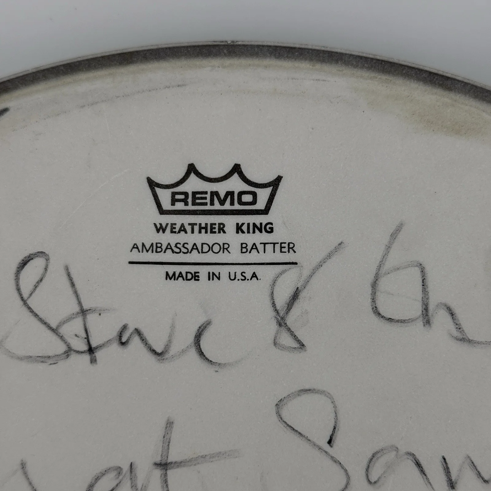 Sam Ash Store Signed Drumhead – Remo Weather King Ambassador 14” Autograph, image 4