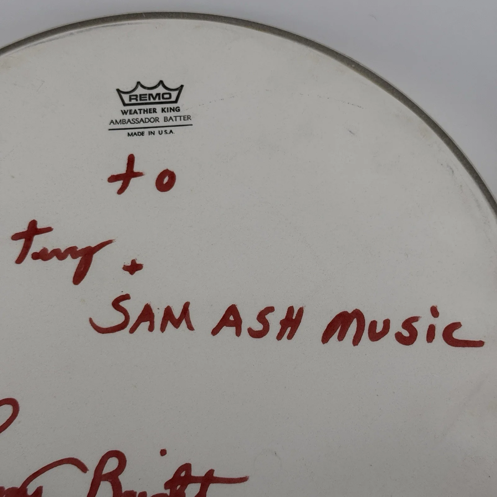 Larry Bright Signed Drumhead – Remo Ambassador – Sam Ash Music 1994 Autograph, image 5