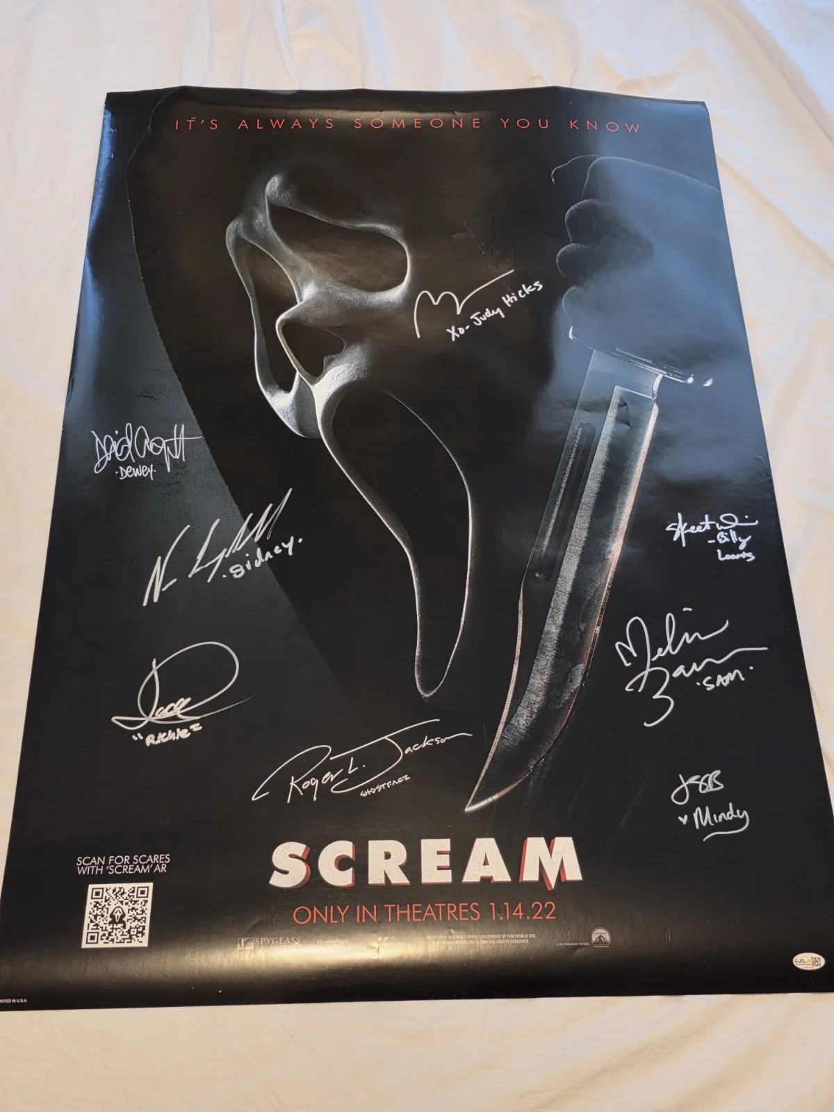 Neve Campbell, David Arquette, Melissa Barrera — Scream 2022 Original DS 1-Sheet 27x40 inches Signed Autographed with JSA COA