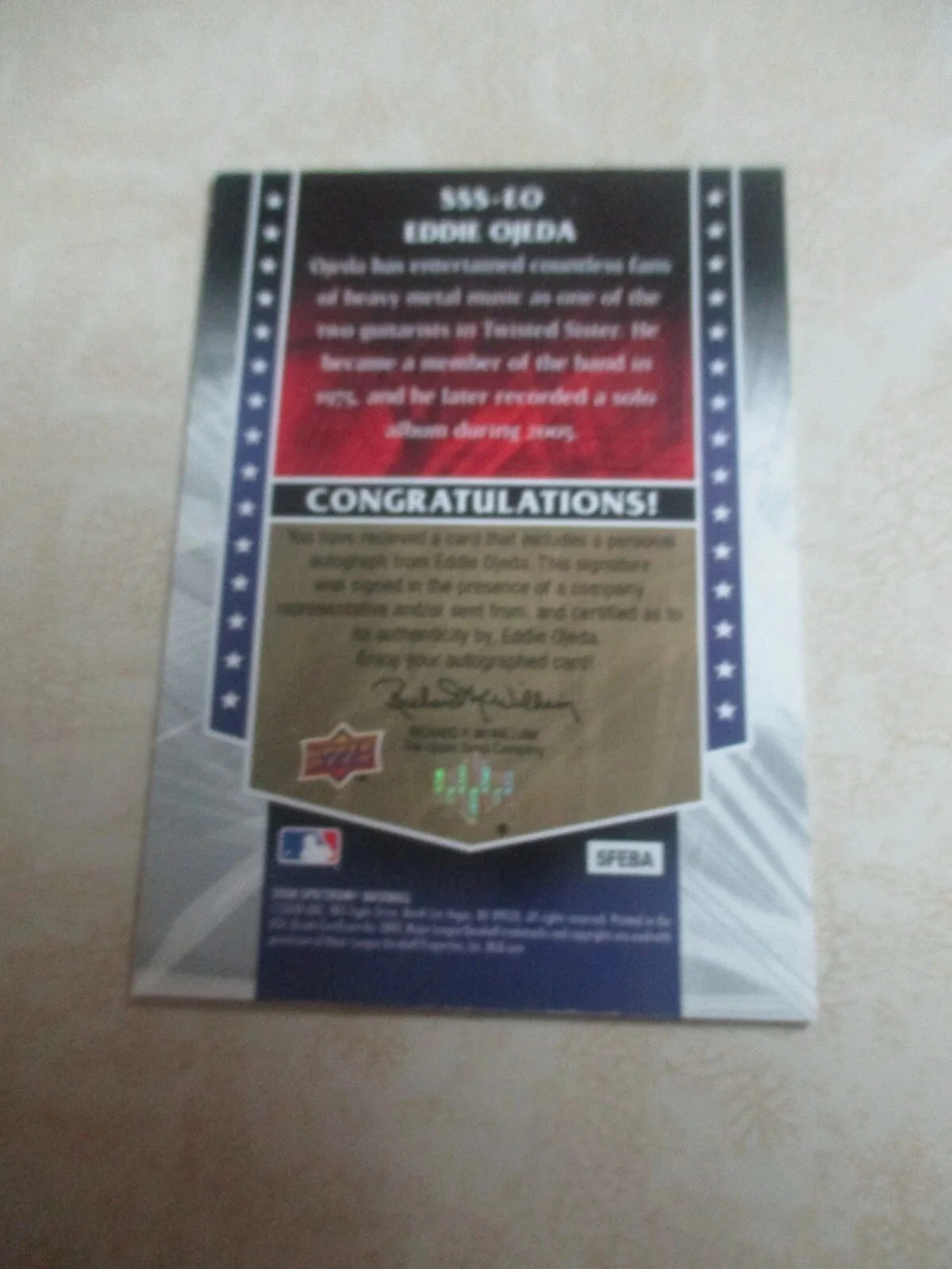 EDDIE O'JEDA TWISTED SISTER SIGNED/AUTOGRAPHED UPPER DECK SPECTRUM OF STARS CARD, image 4