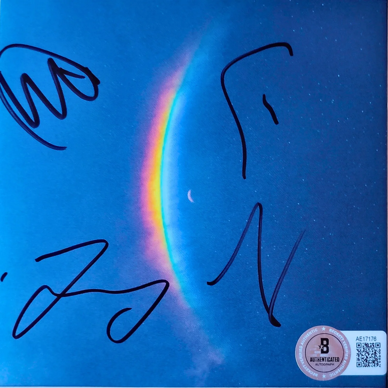 Chris Martin, Will Champion, Jonny Buckland, Guy Berryman — Coldplay Signed Moon Music CD Cover Framed Beckett BAS COA Chris Martin, image 3