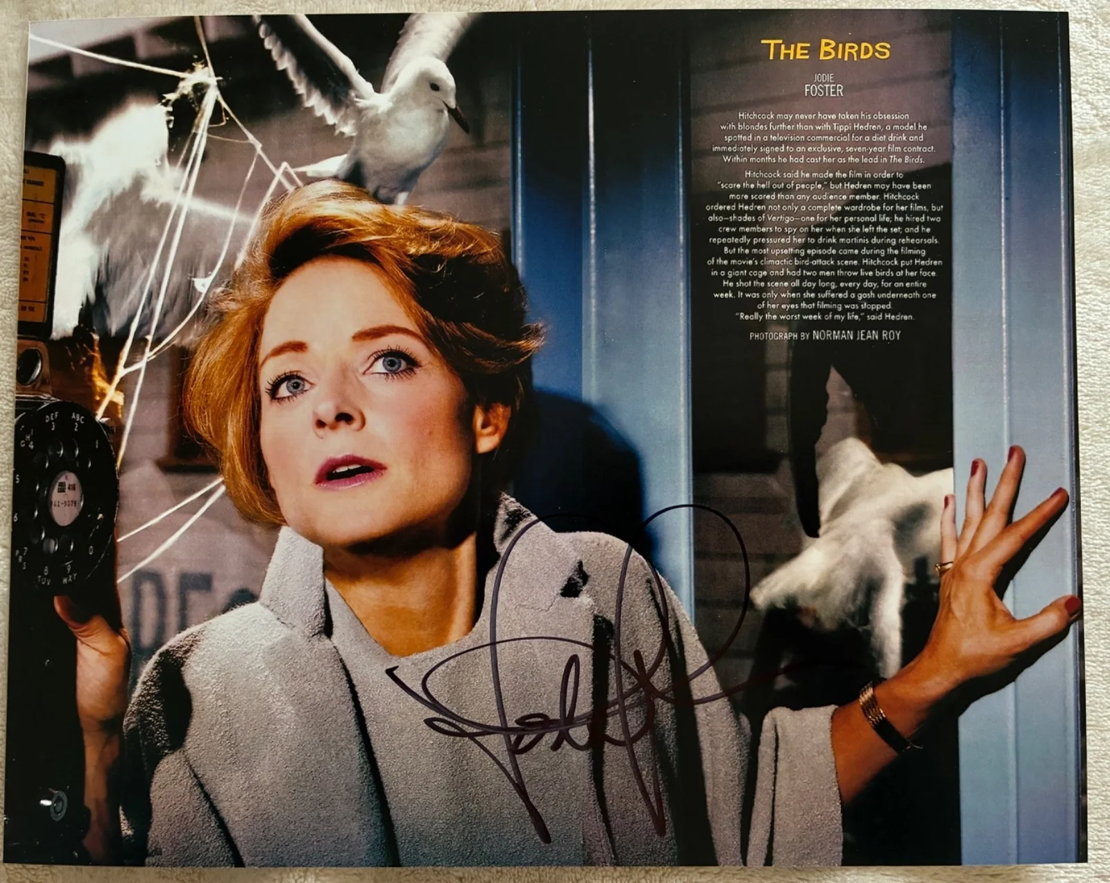 Jodie Foster — JODIE FOSTER Signed 8.5x11 Photo "The Birds" Hitchcock Tribute Vanity Fair COA
