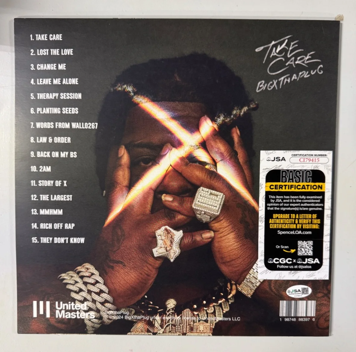 BIGXTHAPLUG signed auto (TAKE CARE) Album Vinyl LP RECORD w/ COA JSA CI79415, image 3