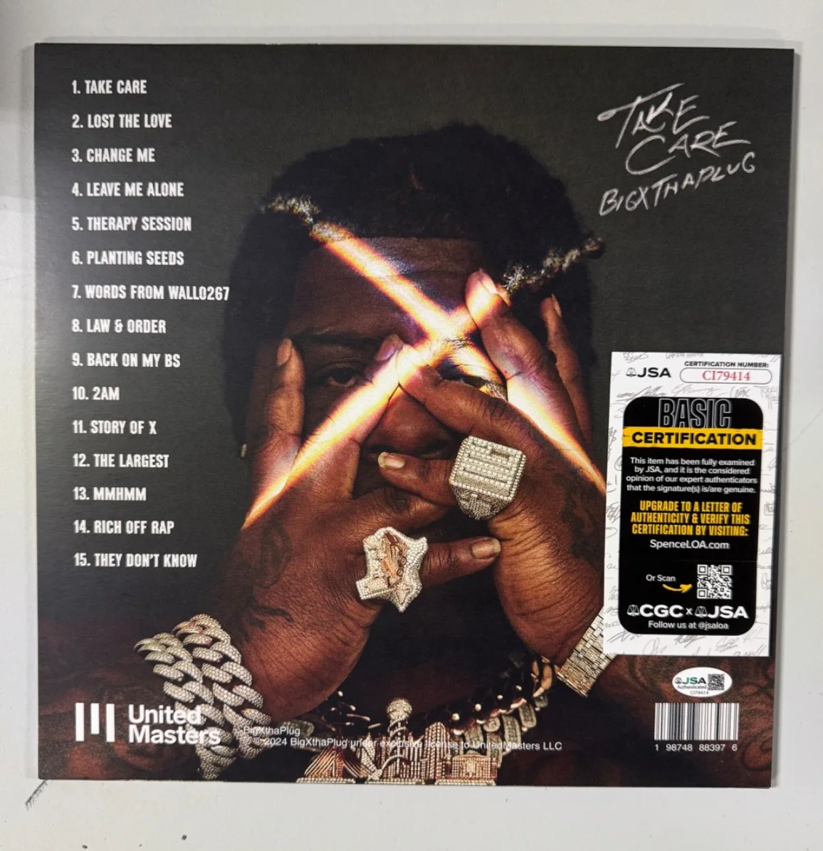 BIGXTHAPLUG signed auto (TAKE CARE) Album Vinyl LP RECORD w/ COA JSA CI79414, image 3