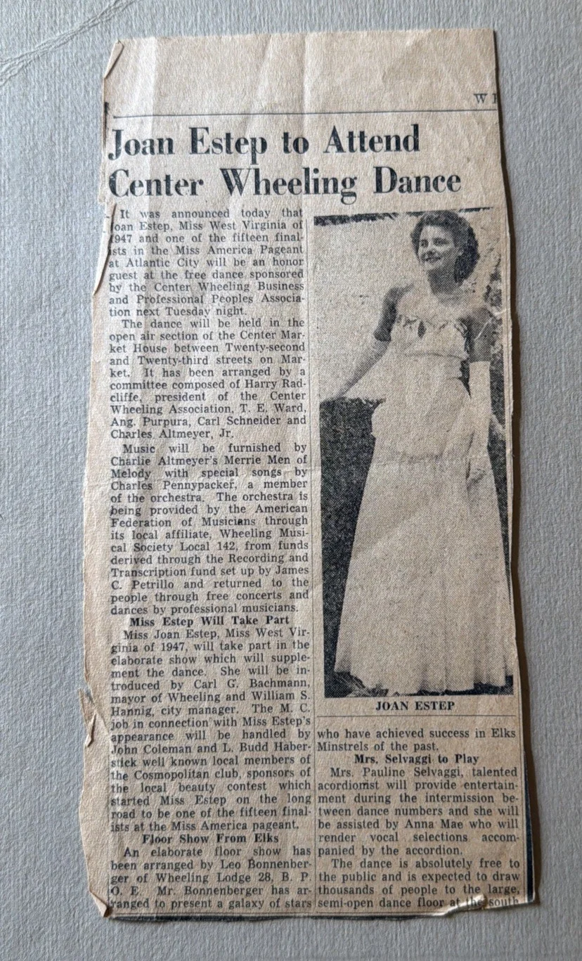 Joan Estep Miss West Virginia 1947 — Joan Estep -Miss West Virginia 1947 -Two Signed Portraits, news clipping & photo, изображение 4
