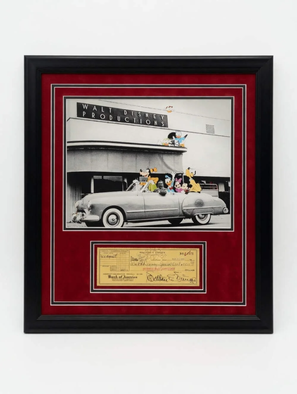 Walt Disney — Walt Disney 11" x 14" Framed Photo Collage with Autographed Check - JSA LOA