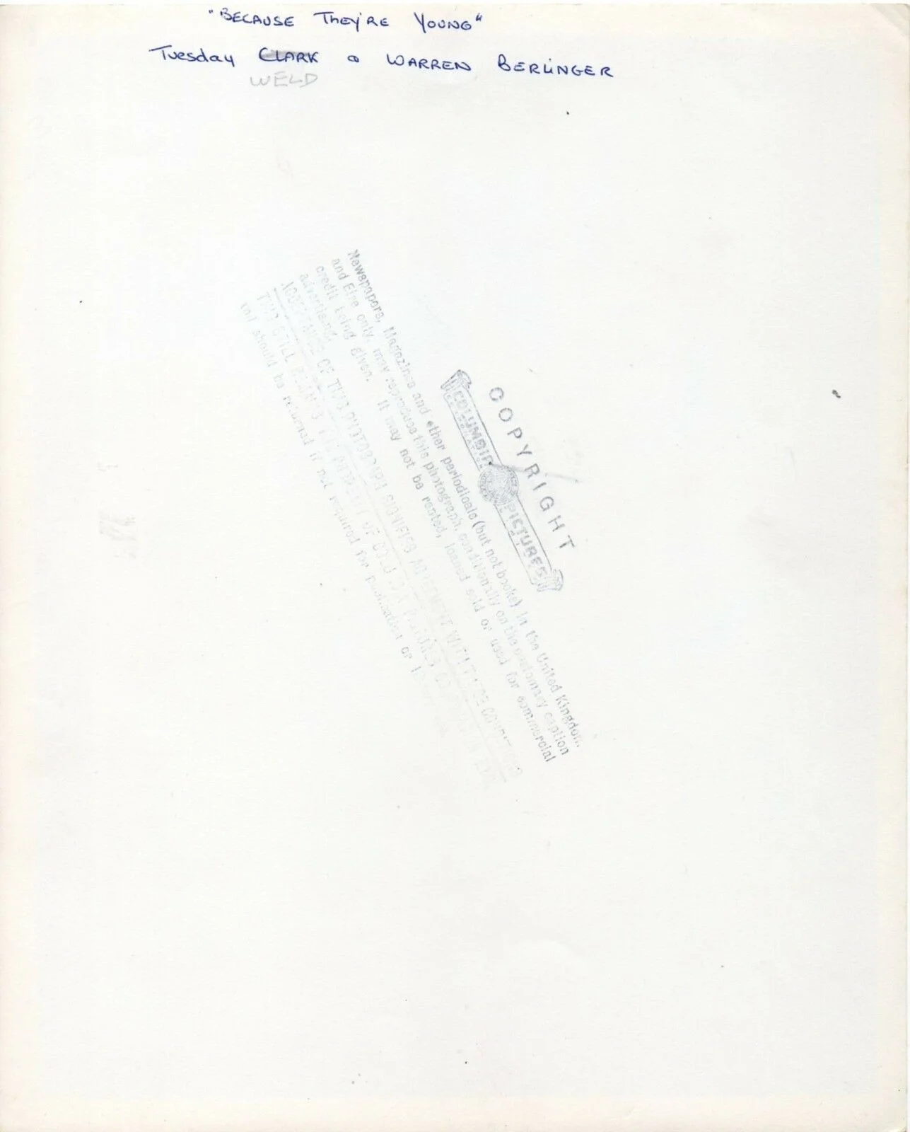 BECAUSE THEY’RE YOUNG 1960 Tuesday Weld, Warren Berlinger 10x8 STILL #514, image 2