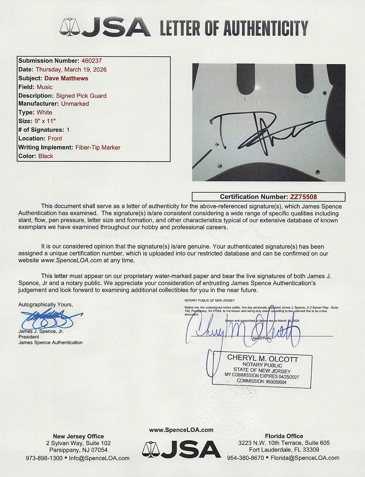 Dave Matthews — Dave Matthews signed Guitar Pickguard EXACT PROOF Autographed DMB Crash JSA Rare, image 2