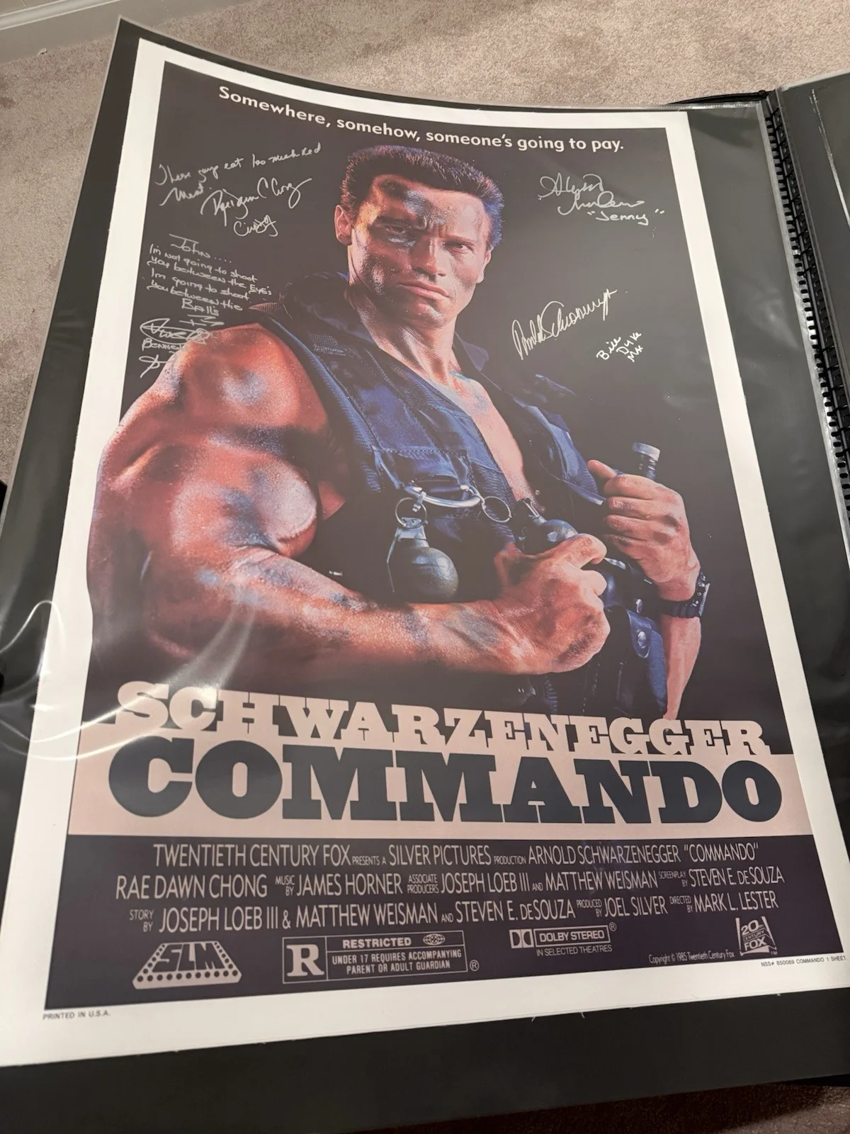 RARE! Commando Cast Signed Poster X5 Arnold Schwarzenegger Linen Backed Becket, image 2