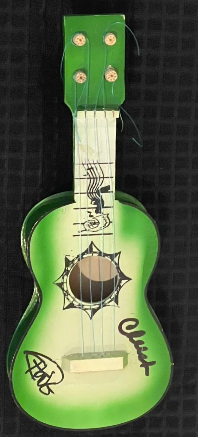 Cheech and Chong — CHEECH AND CHONG SIGNED AUTOGRAPHED Mini Toy Wood Guitar Made in Mexico JSA COA