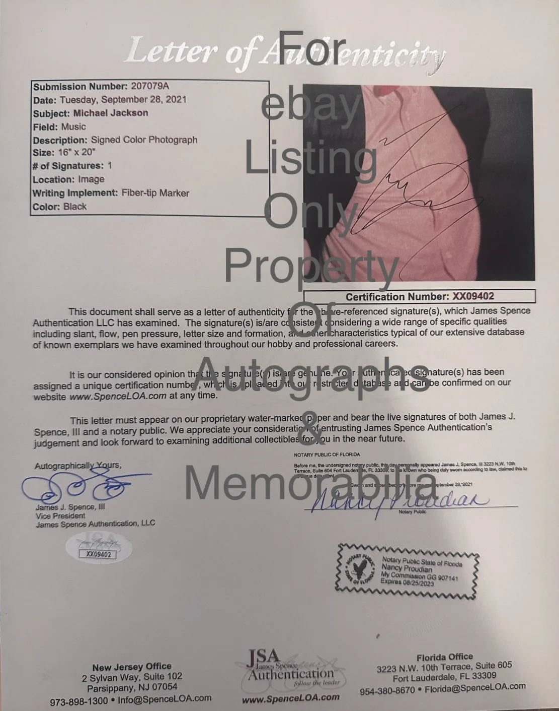 Michael Jackson Signed 16x20 Photo w/ JSA COA - RARE Large Autograph, image 3