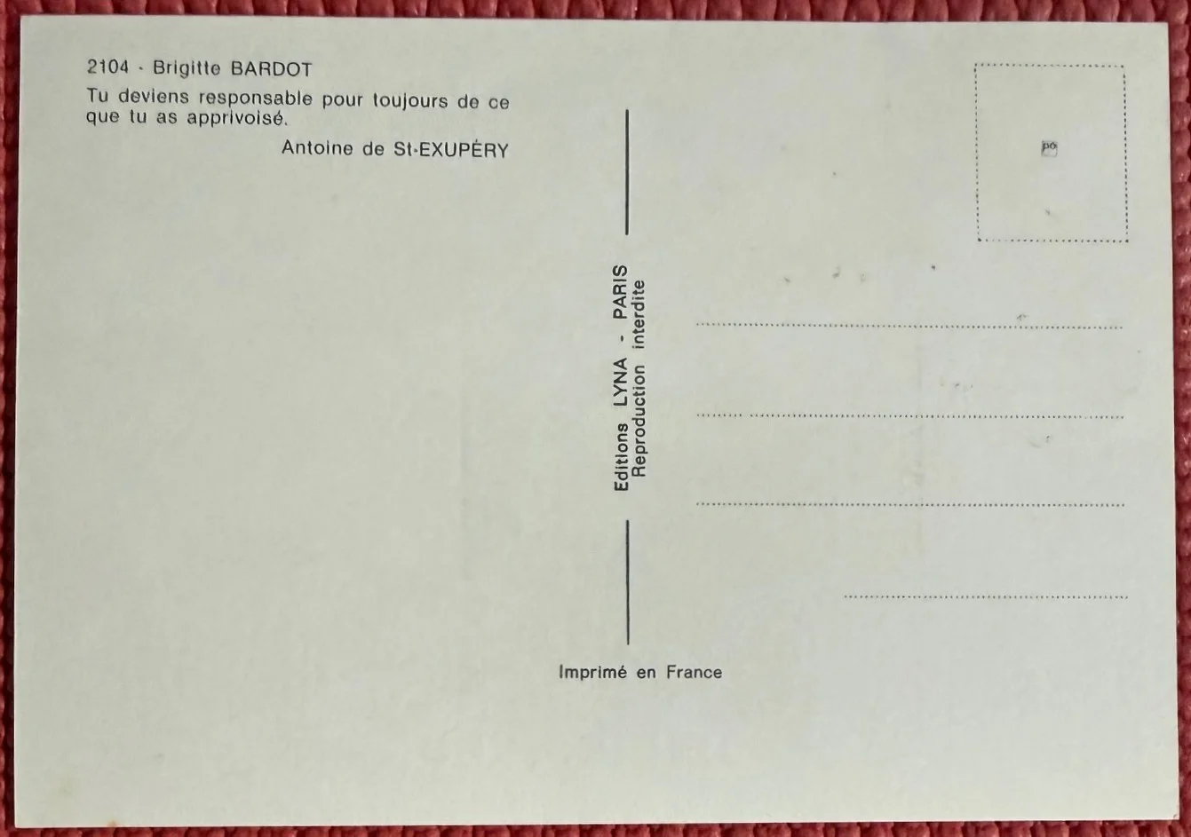 Bridget Bardot — Autographed BRIDGET BARDOT signed 5.75"x 4" POSTCARD with TRANSMITTAL ENVELOPE, image 3