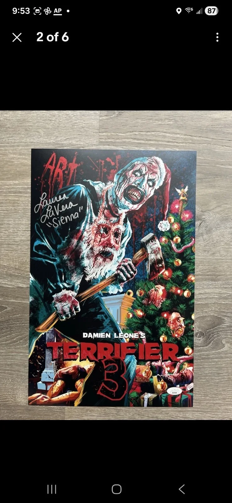Lauren LaVera — Lauren LaVera Signed Terrifier 3 11x17 Photo JSA COA Sienna Art The Clown Horror