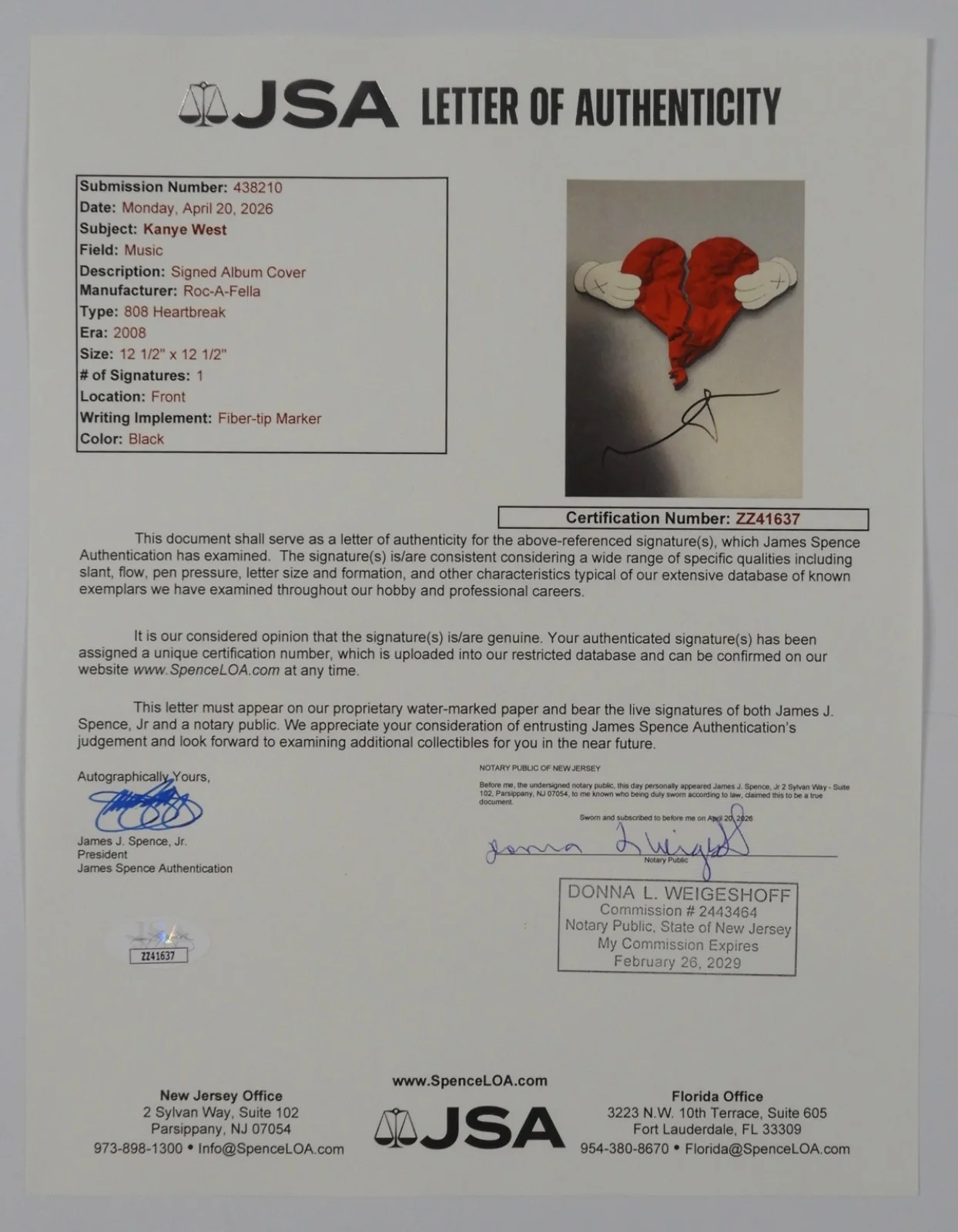 Kayne West JSA Signed Autograph Record Album Vinyl 808s & Heartbreak, изображение 4