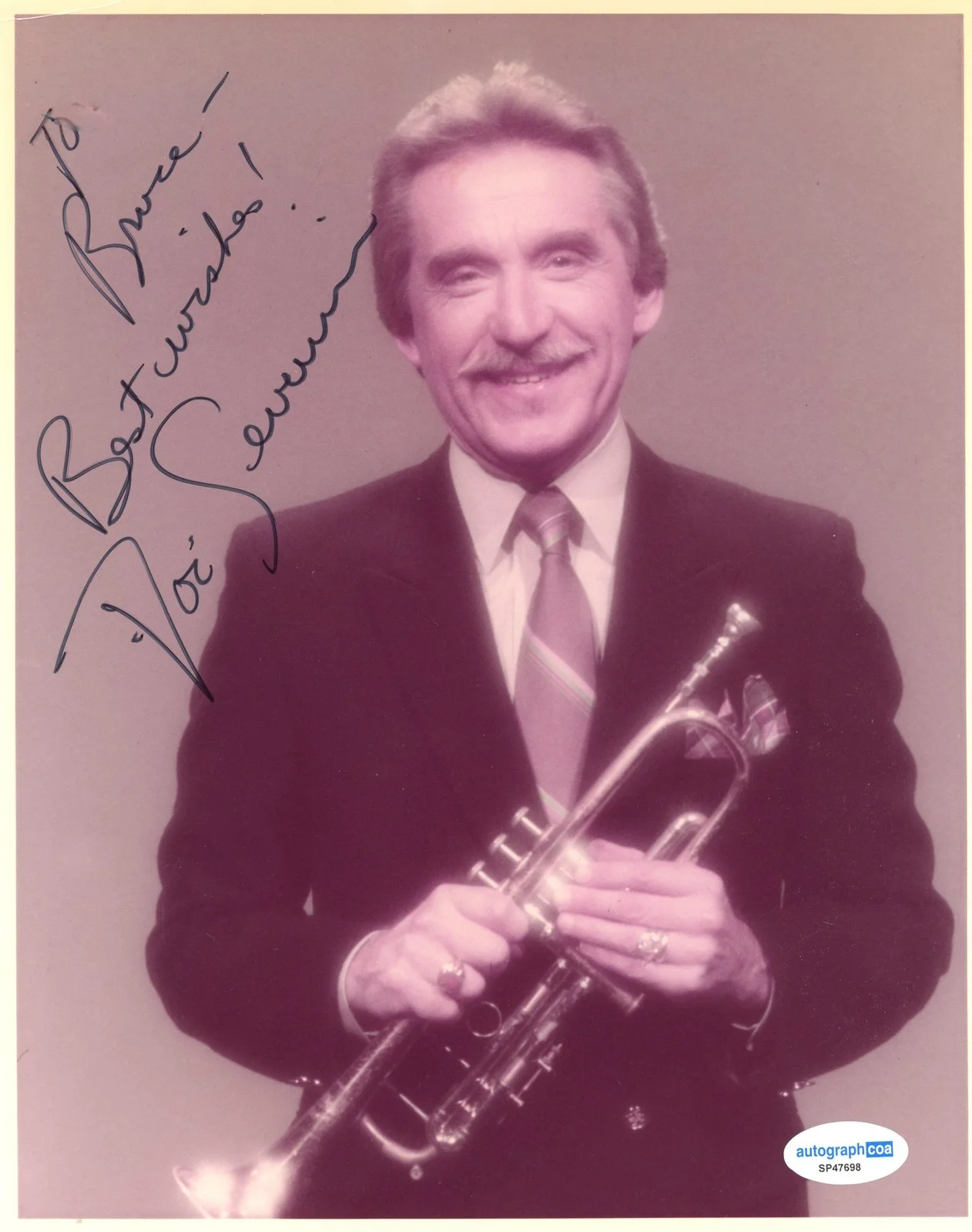 Doc Severinsen — Doc Severinsen "The Tonight Show" Trumpeter SIGNED 8x10 Photo 'To Bruce' ACOA