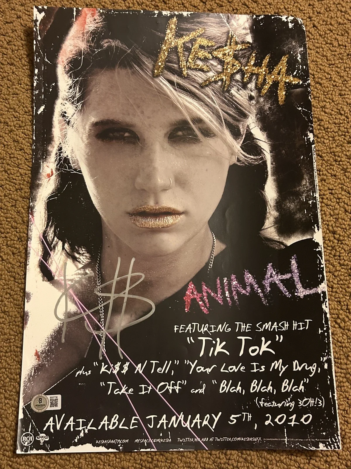 Ke$ha Autographed Promotional Poster Signed In Chicago At Lollapalooza In 2009, изображение 5