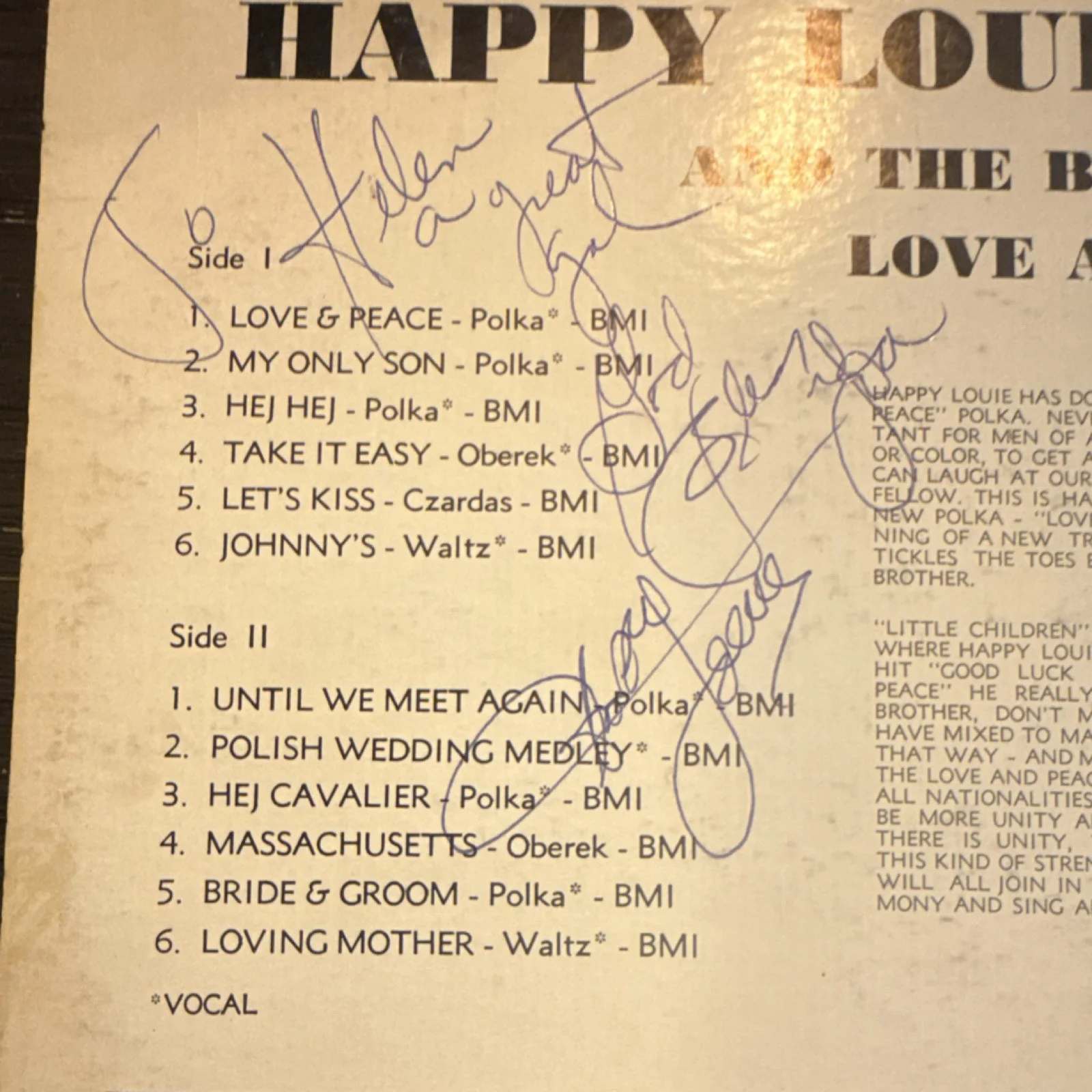 Happy Louie and Julcia Original Autographed Vinyl Record Lots of Love and Peace, изображение 3