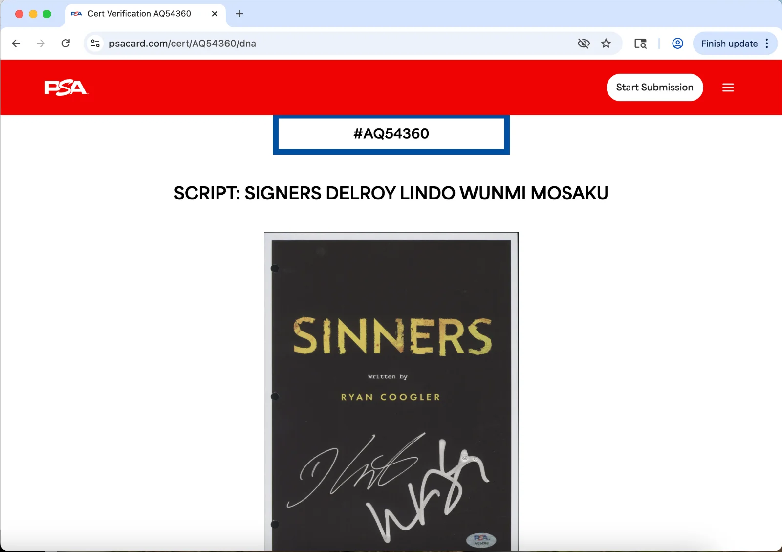 Delroy Lindo, Wunmi Mosaku — Delroy Lindo Wunmi Mosaku signed Sinners script full 127 pages PSA DNA autograph, image 3