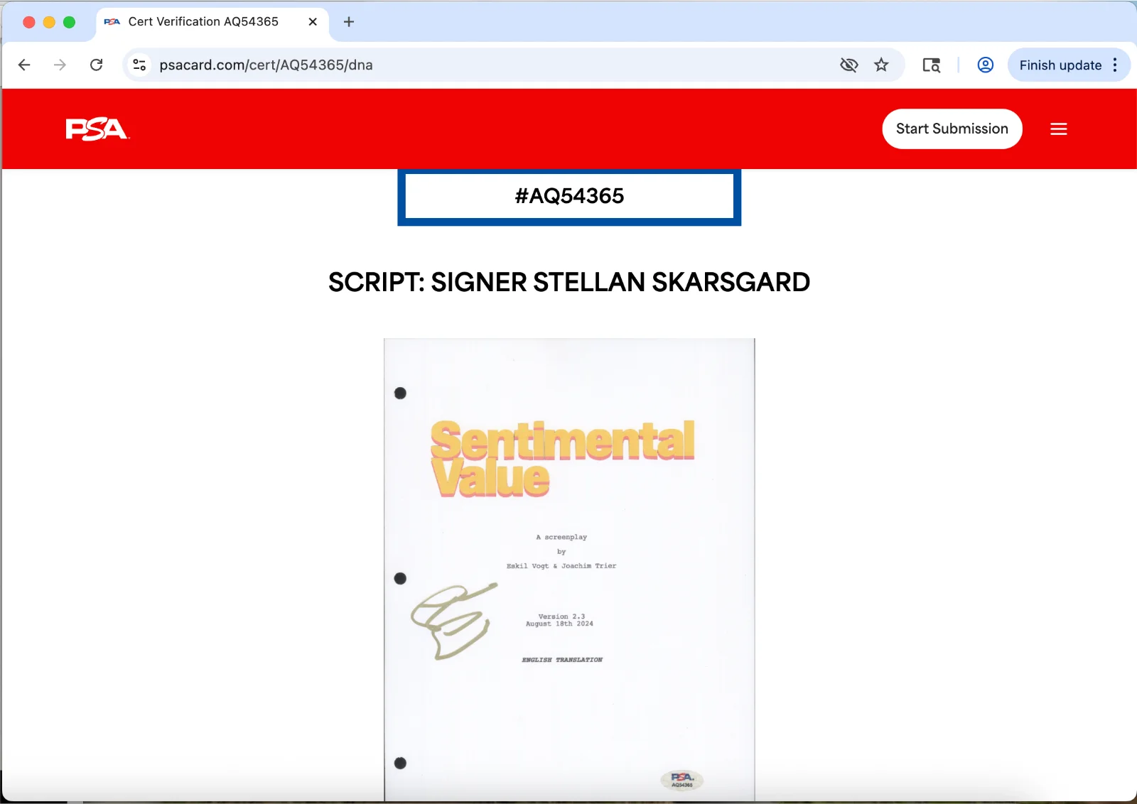 Stellan Skarsgard — Stellan Skarsgard signed Sentimental Value script full 138 pages PSA autograph, image 3