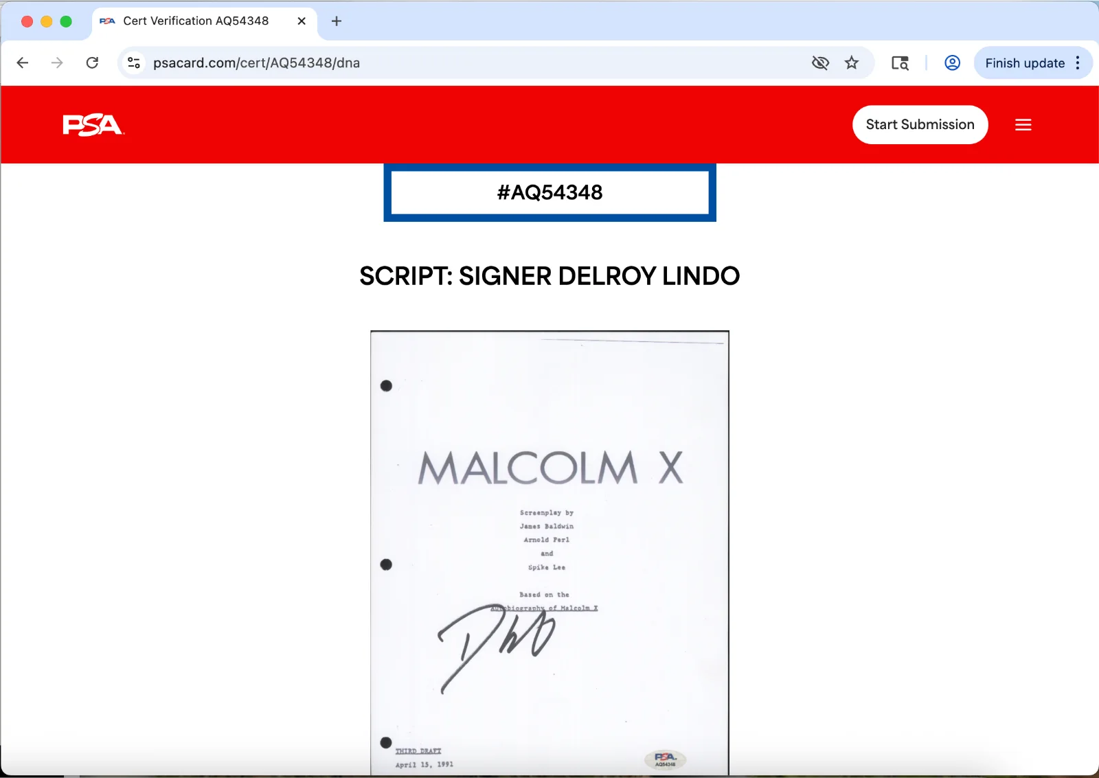 Delroy Lindo — Delroy Lindo signed Malcolm X script full 187 pages PSA DNA autograph, image 3