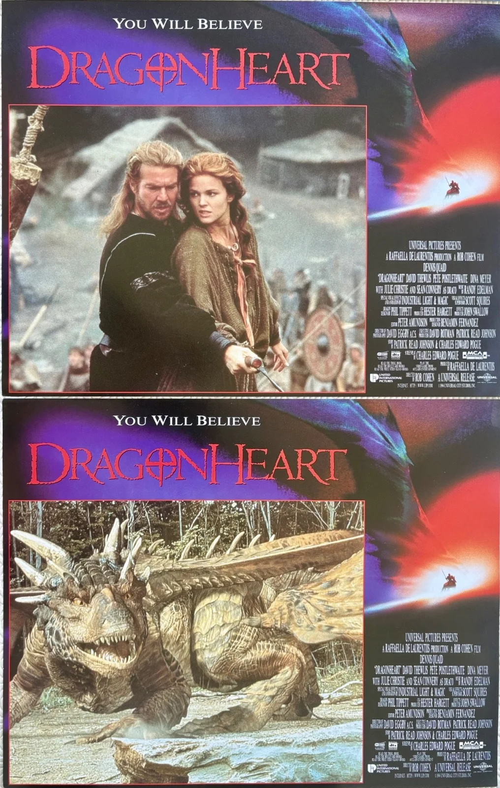 DragonHeart set of 8 Original 1996 Lobby Cards Dennis Quaid Sean Connery, изображение 2