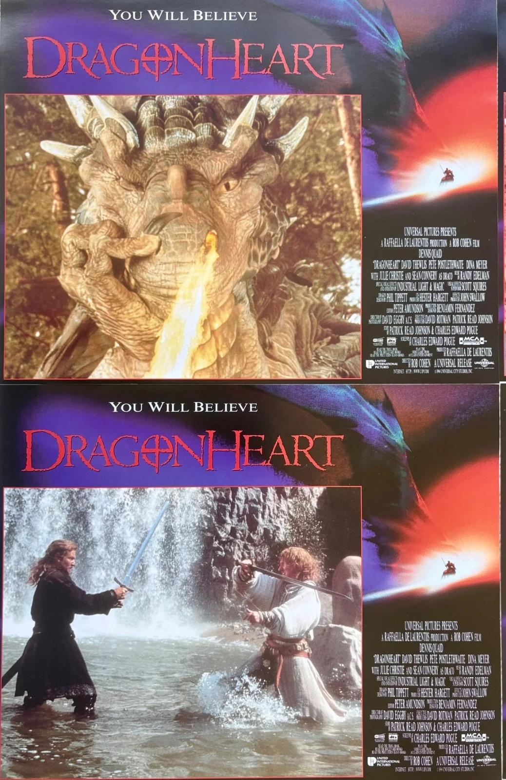 DragonHeart set of 8 Original 1996 Lobby Cards Dennis Quaid Sean Connery, изображение 5