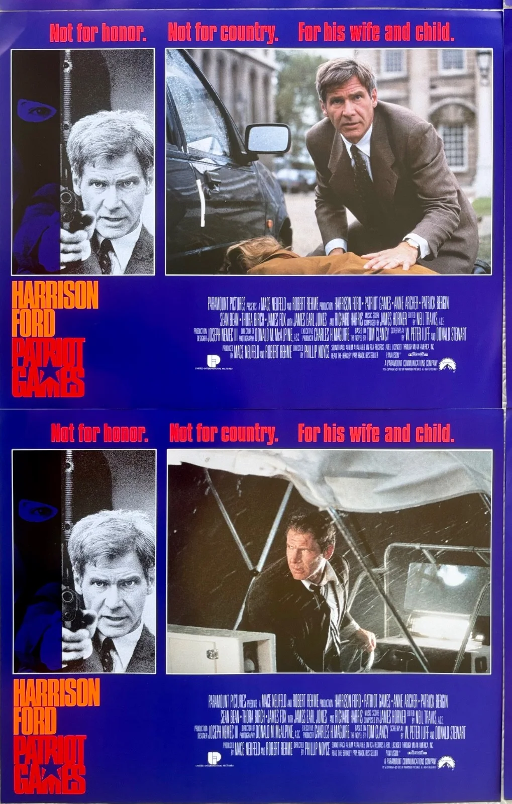 Patriot Games set of 8 Original 1992 Lobby Cards Harrison Ford Sean Bean, изображение 3