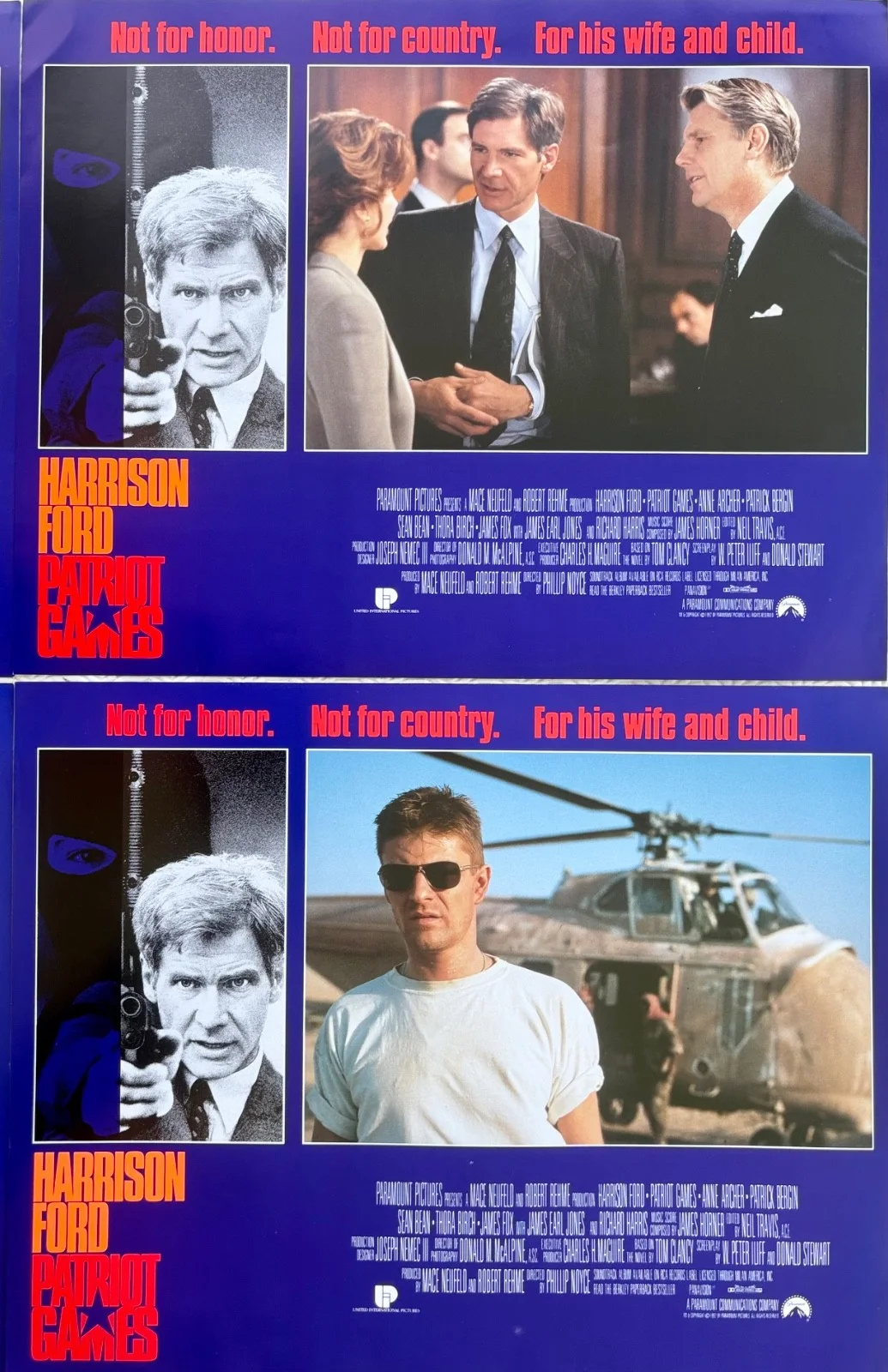 Patriot Games set of 8 Original 1992 Lobby Cards Harrison Ford Sean Bean, изображение 4