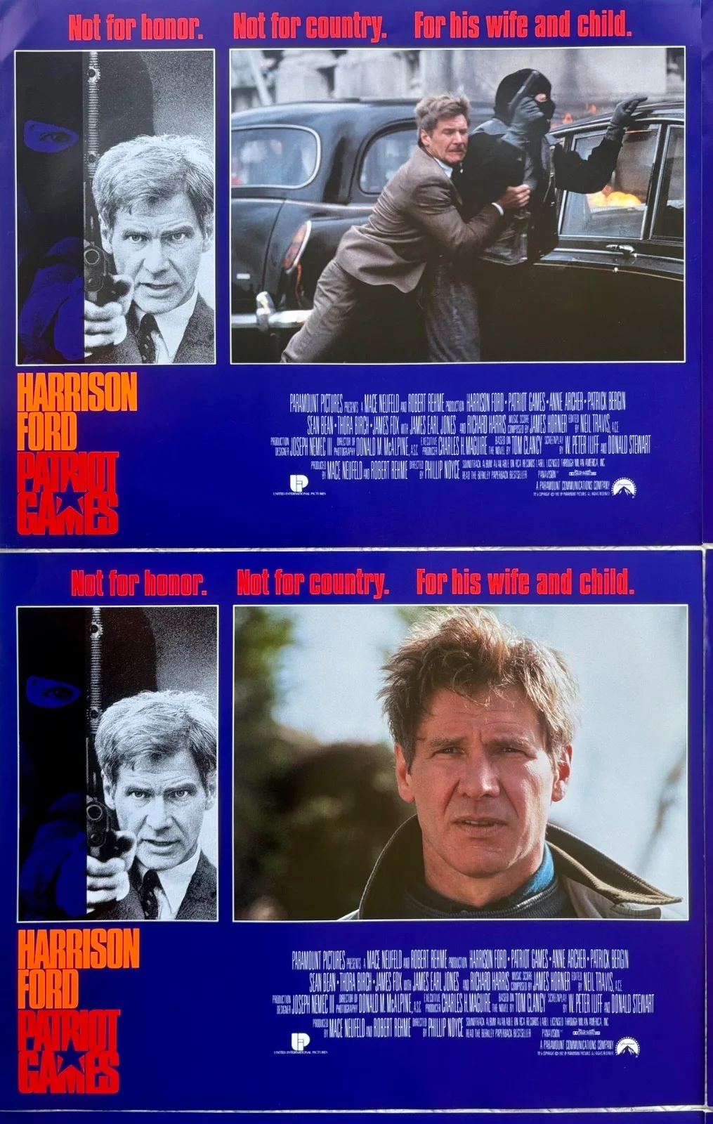 Patriot Games set of 8 Original 1992 Lobby Cards Harrison Ford Sean Bean, изображение 5