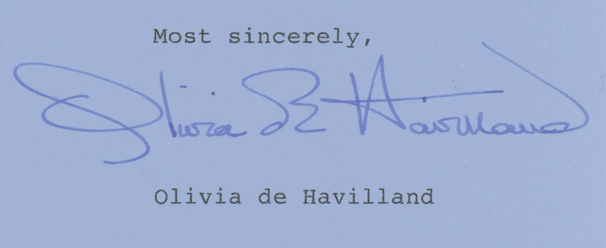 Olivia de Havilland Gone With The Wind Autographed Signed Letter AMCo COA 24701, изображение 2