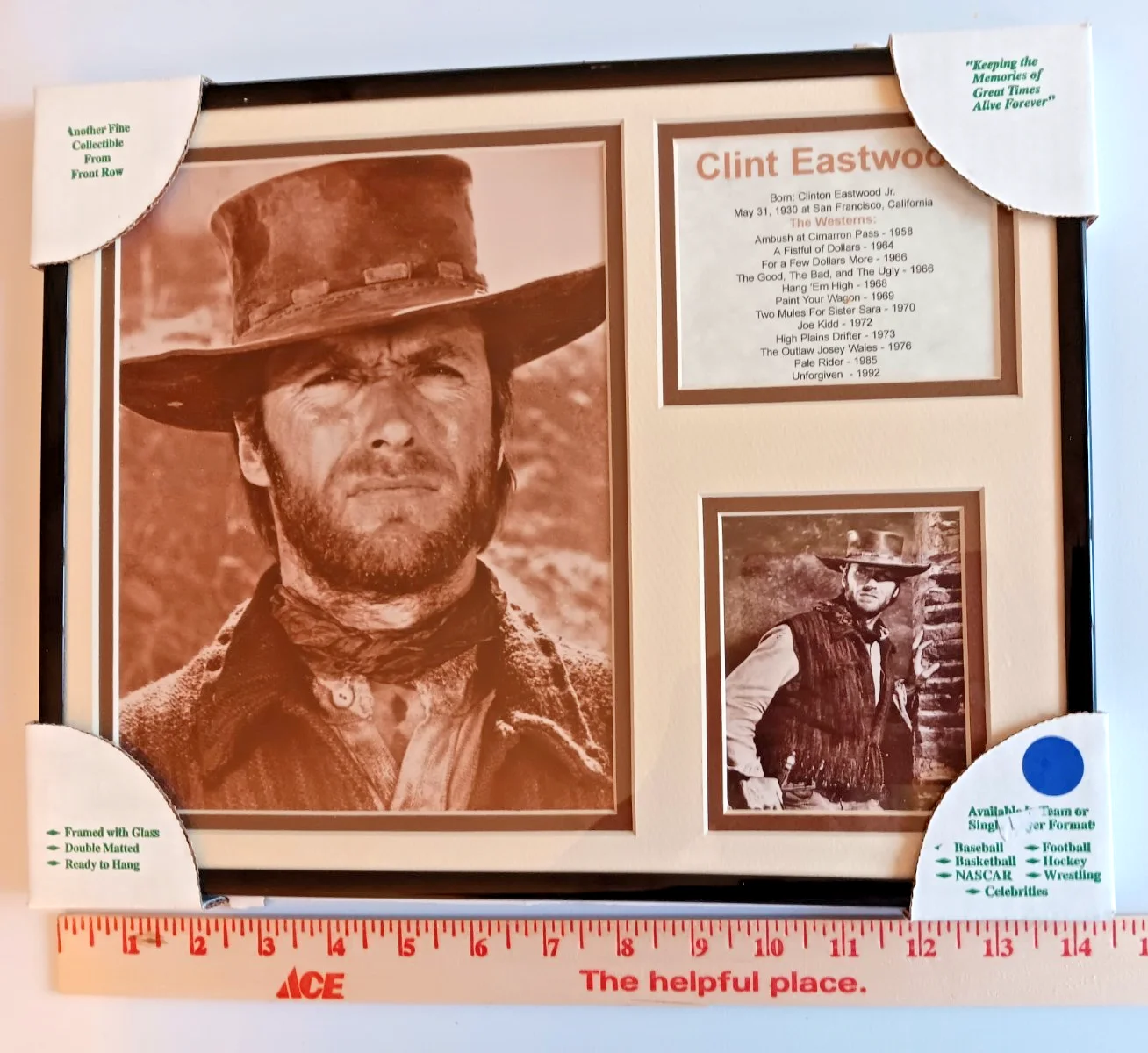 Clint Eastwood framed memorabilia collage Photos and brief biography, изображение 2