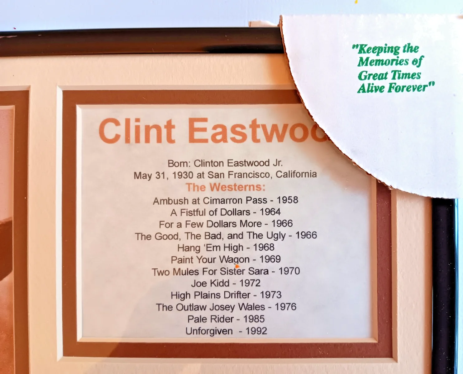 Clint Eastwood framed memorabilia collage Photos and brief biography, изображение 4