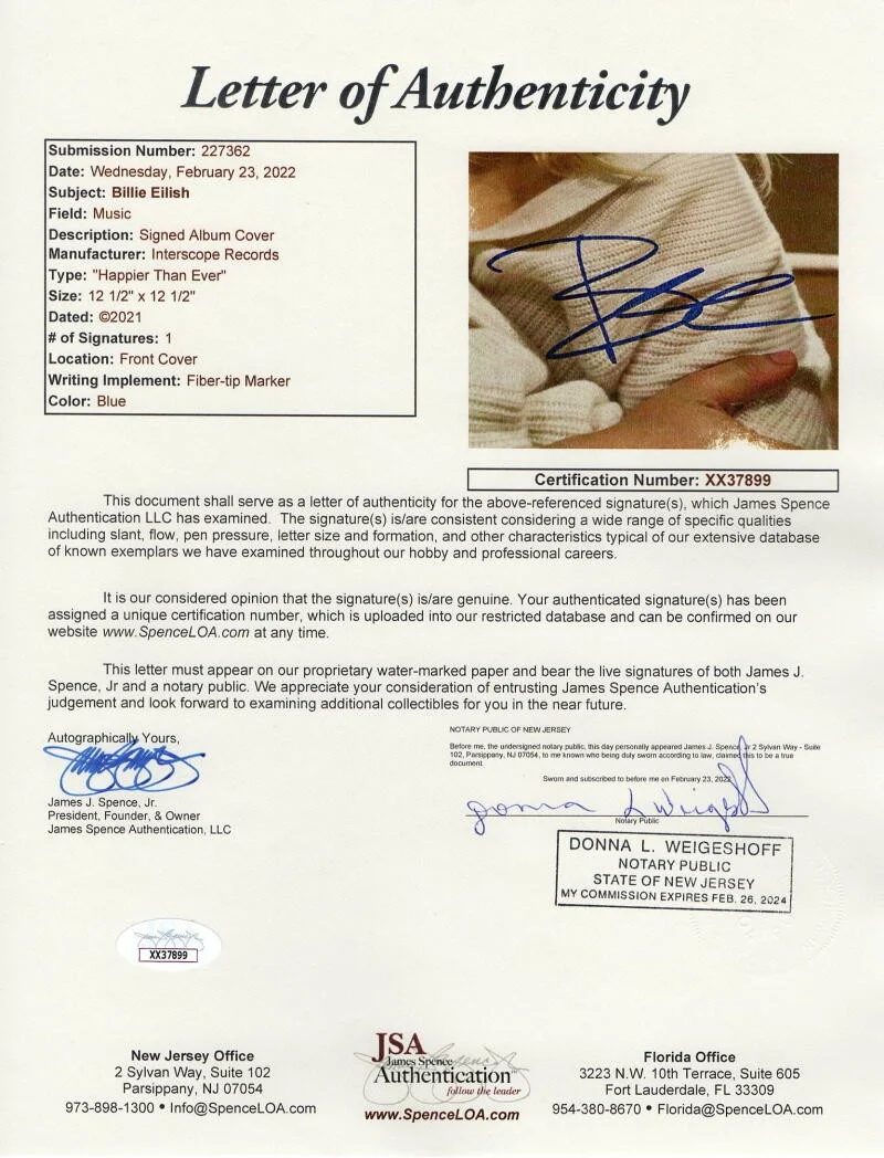Billie Eilish — BILLIE EILISH SIGNED AUTOGRAPH ALBUM VINYL RECORD - HAPPIER THAN EVER RARE! JSA, изображение 2