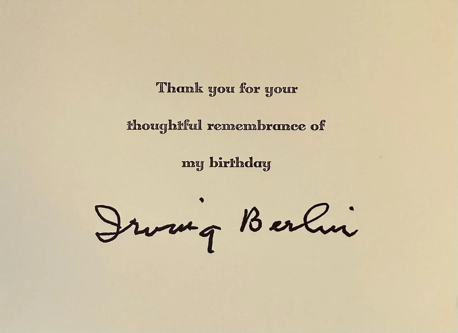 IRVING BERLIN Signed Autograph 3x 5 Thank You CARD w/ Envelope American Composer, изображение 3