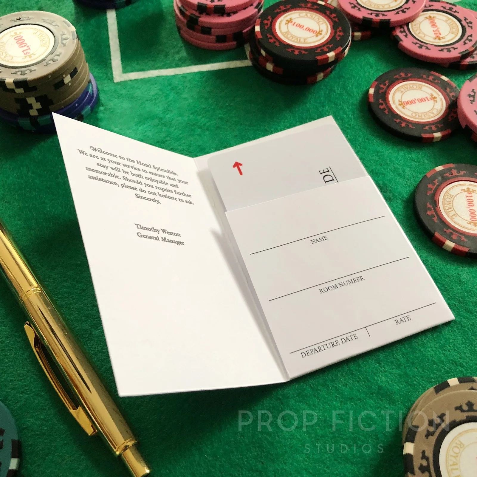 Cosplay Display: Casino Royale - Prop 'Hotel Splendide' Room Key Card and Wallet, image 2