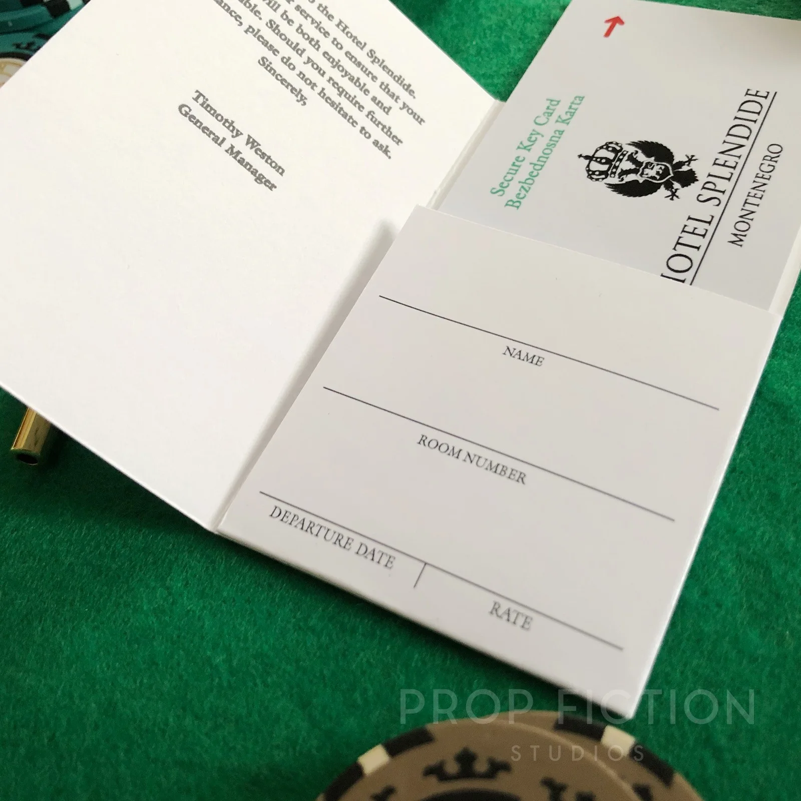 Cosplay Display: Casino Royale - Prop 'Hotel Splendide' Room Key Card and Wallet, image 3