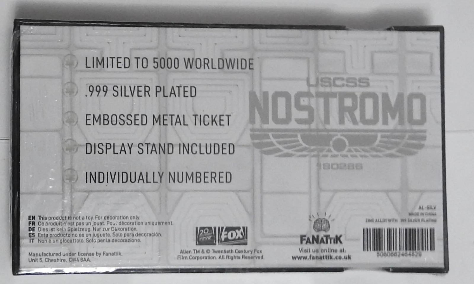 ALIEN LIMITED EDITION SILVER PLATED NOSTROMO BOARDING TICKET - FREE UK P&P, изображение 4