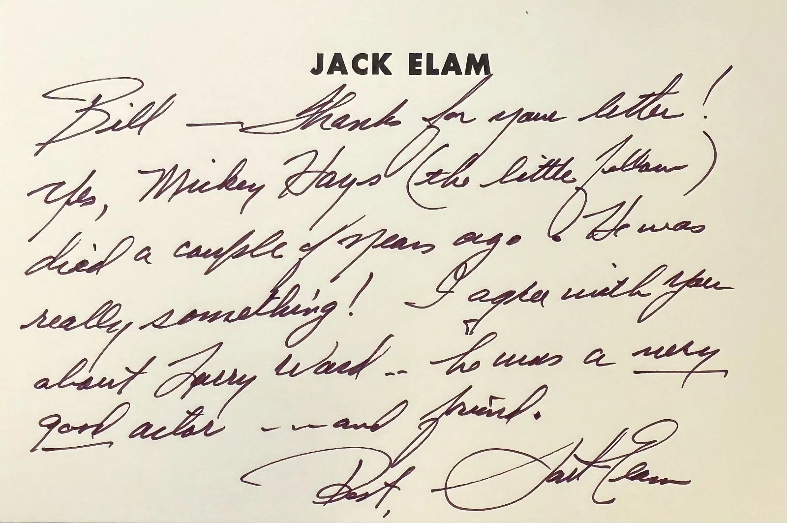 Jack Elam — JACK ELAM Signed Autographed 4" x 6" NOTE CARD The Aurora Encounter THE DAKOTAS