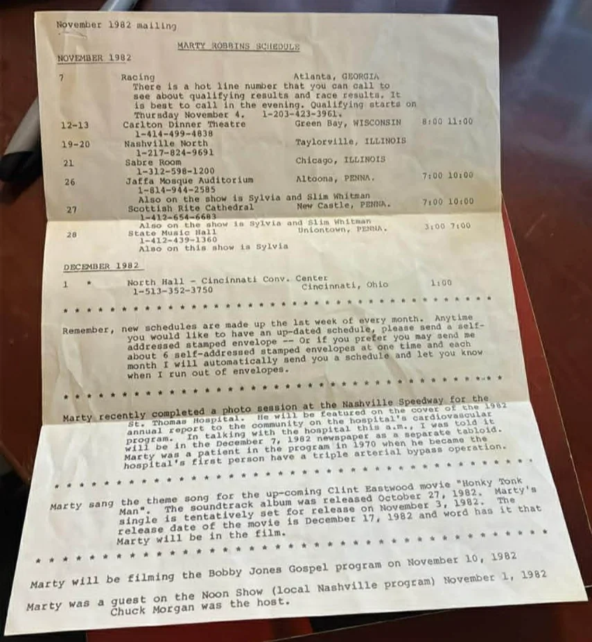 Marty Robbins Publication Along with Marty Note and Schedule, image 5