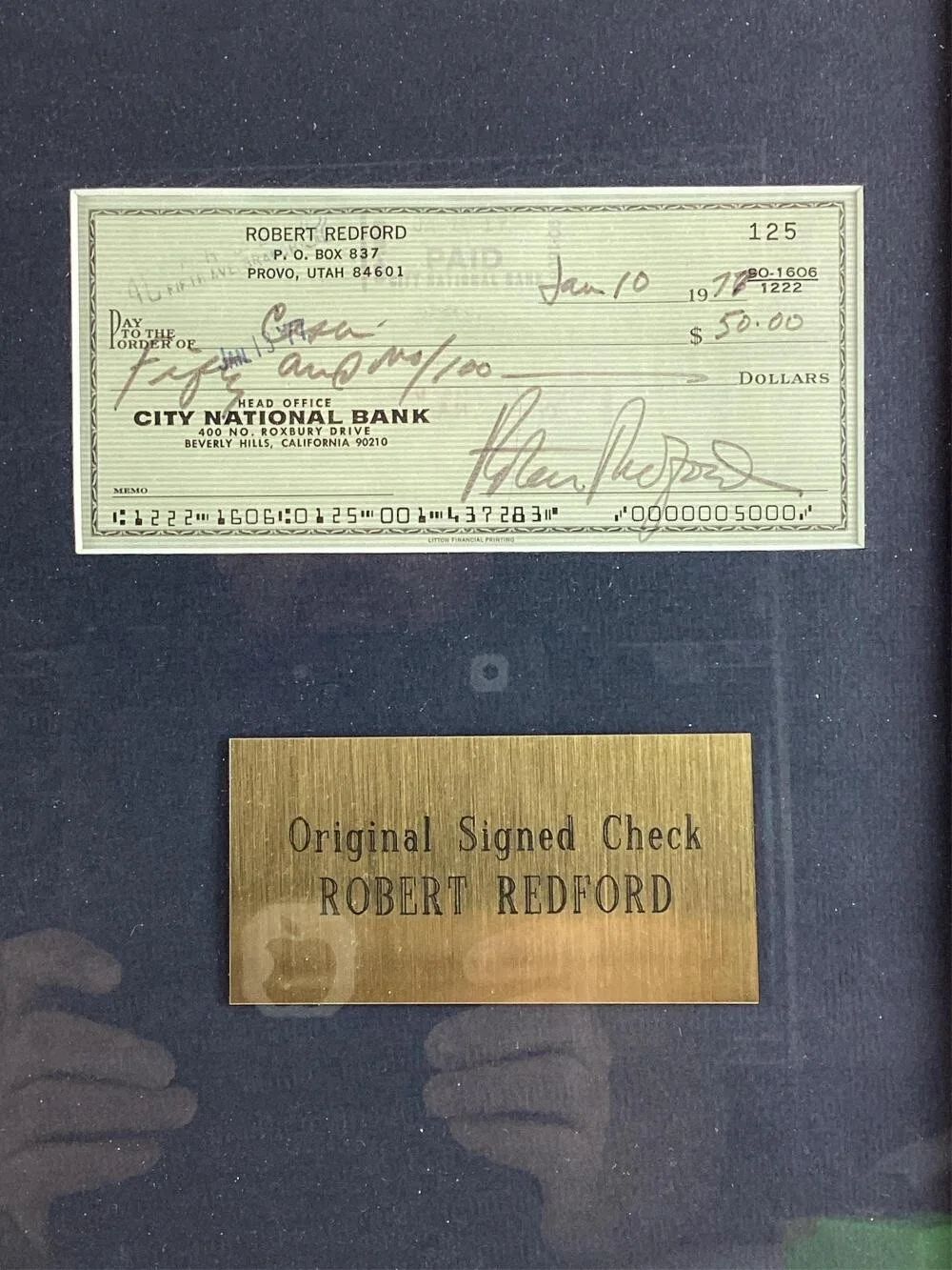 Robert Redford — ROBERT REDFORD Autographed Signed Check Academy Award Actor In Frame Photo, image 2